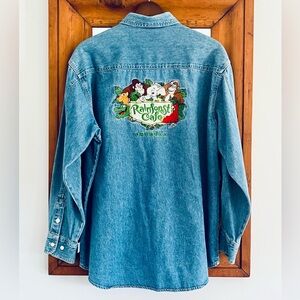 Vintage Rainforest Cafe Light Blue Denim Button Down Shirt Jacket
